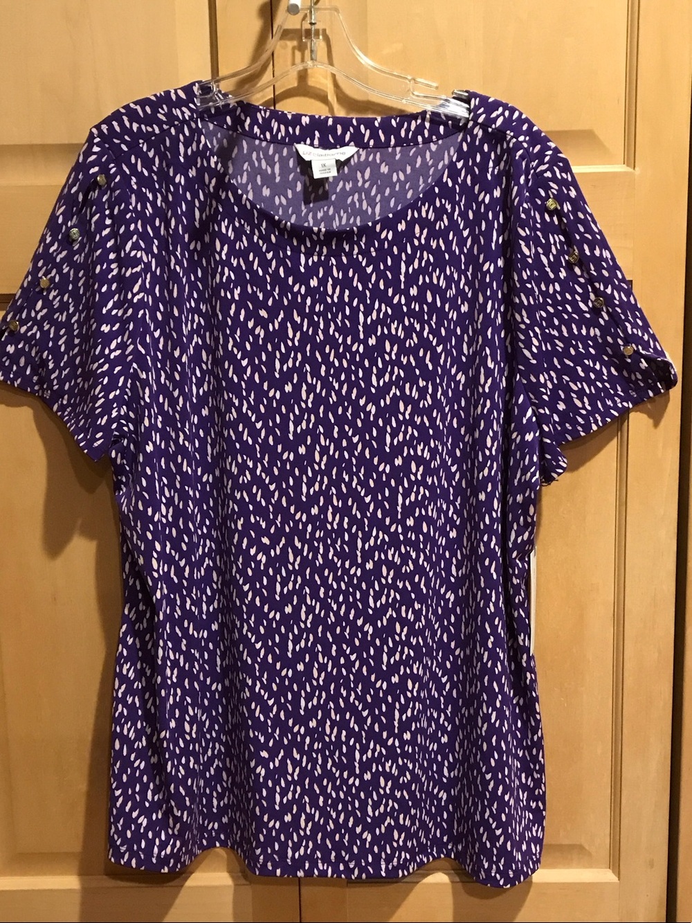 New Liz Claiborne Purple Short Sleeve Printed Top